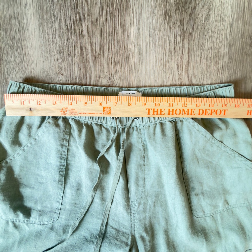 Nicole Miller 100% Linen Cargo Pants Sage Green Breathable Joggers Womens Large - Picture 7 of 9
